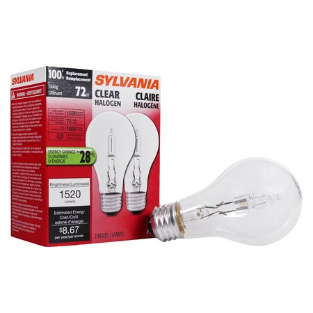Ledvance/ Sylvania Sylvania 72 W A19 A-Line Halogen Bulb 1520 lm Natural White , 2PK 52551